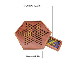 Wooden Chinese Checkers Set with Storage Drawer for Children Adults