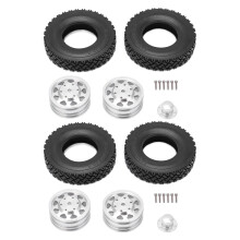 (Silver) 2pcs RC Aluminum Rear Wheel Hub Rims Rubber Tires Tamiya 1/14 Tractor