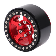 (Black Red) 1.9 Inch Beadlock Wheels 5 Hole Silver Aluminum Alloy RC Rims