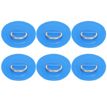 (Blue) 6 Pcs Inflatable Boat D Ring Pad Patch Stainless Steel Buckle White