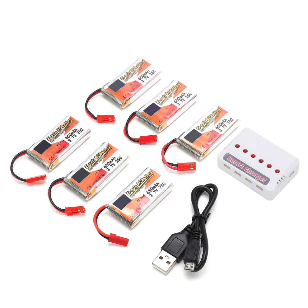 6Pcs 3.7V 650Mah Rechargeable Lipo Battery With Jst Plug 500367875292