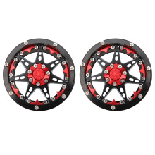 (Black Red) 2 Pcs RC Aluminium Beadlock Wheel Rim Hub Silver Black