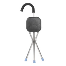 (Black) Klappbarer Gehstock mit Sitz Edelstahl Braun für Senioren
