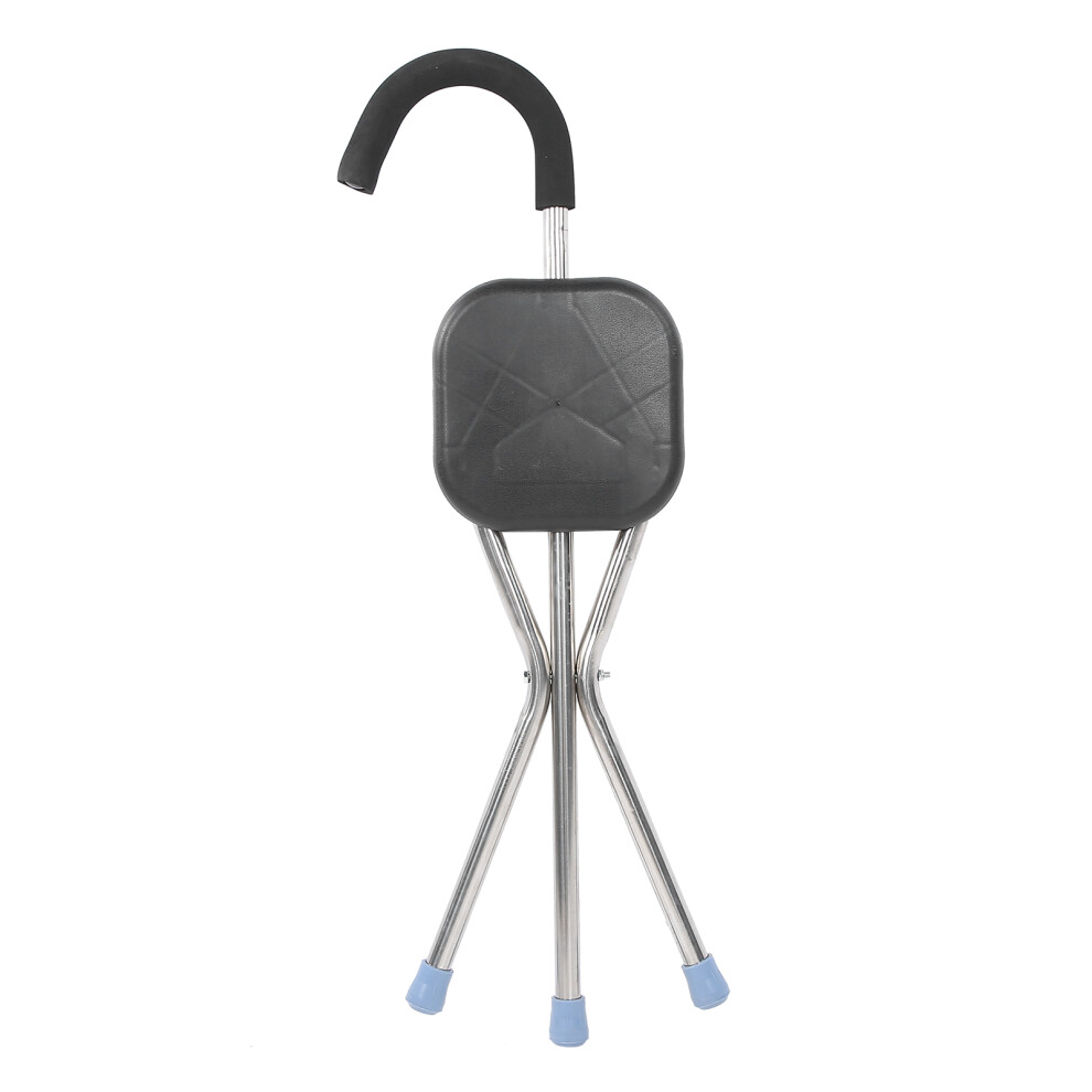 Black/Brown () Folding Cane Stool Stainless Steel Elderly Walking Stick Chair