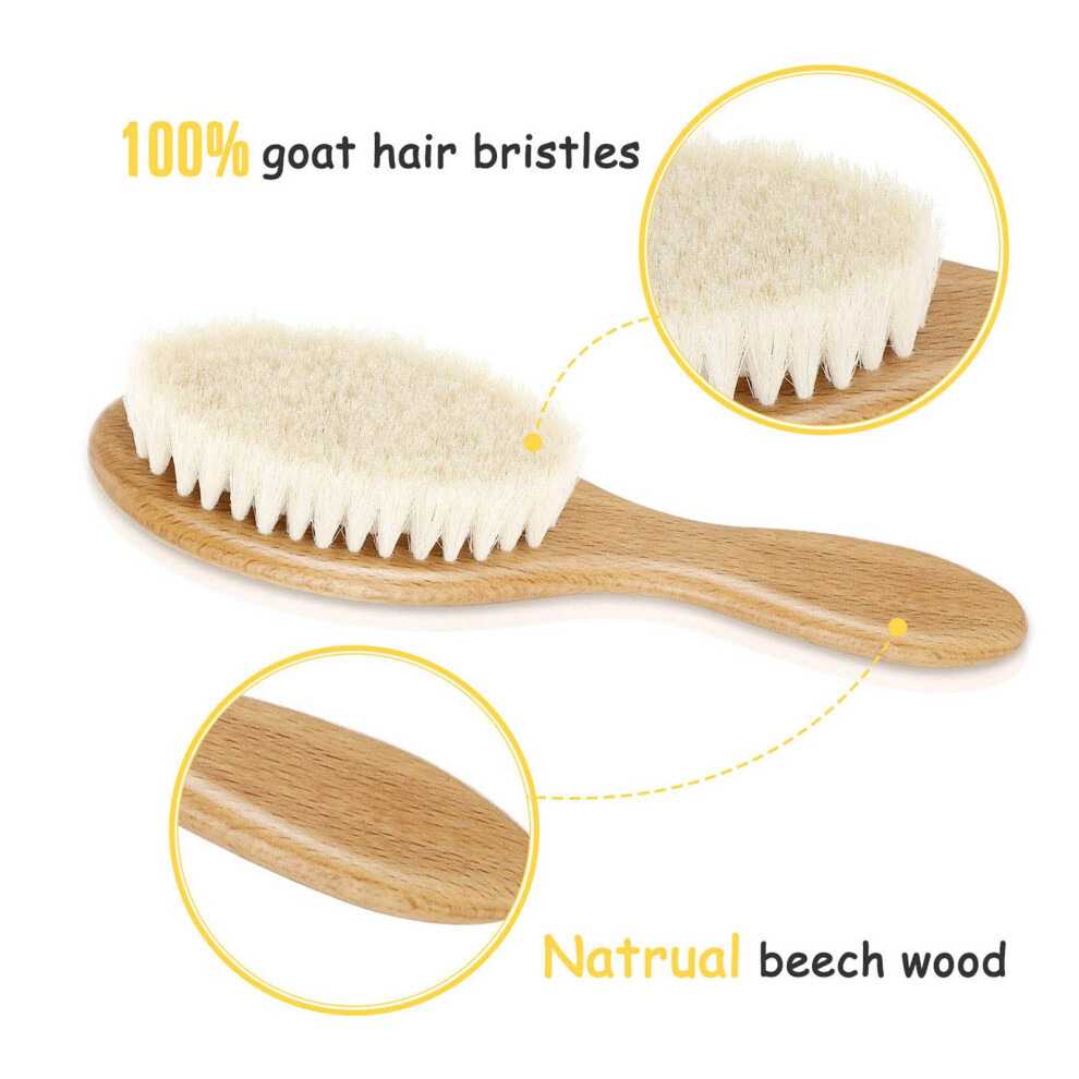 3pcs Newborn Hair Brush Comb Set Soft Wool Wooden Handle Scalp Massage