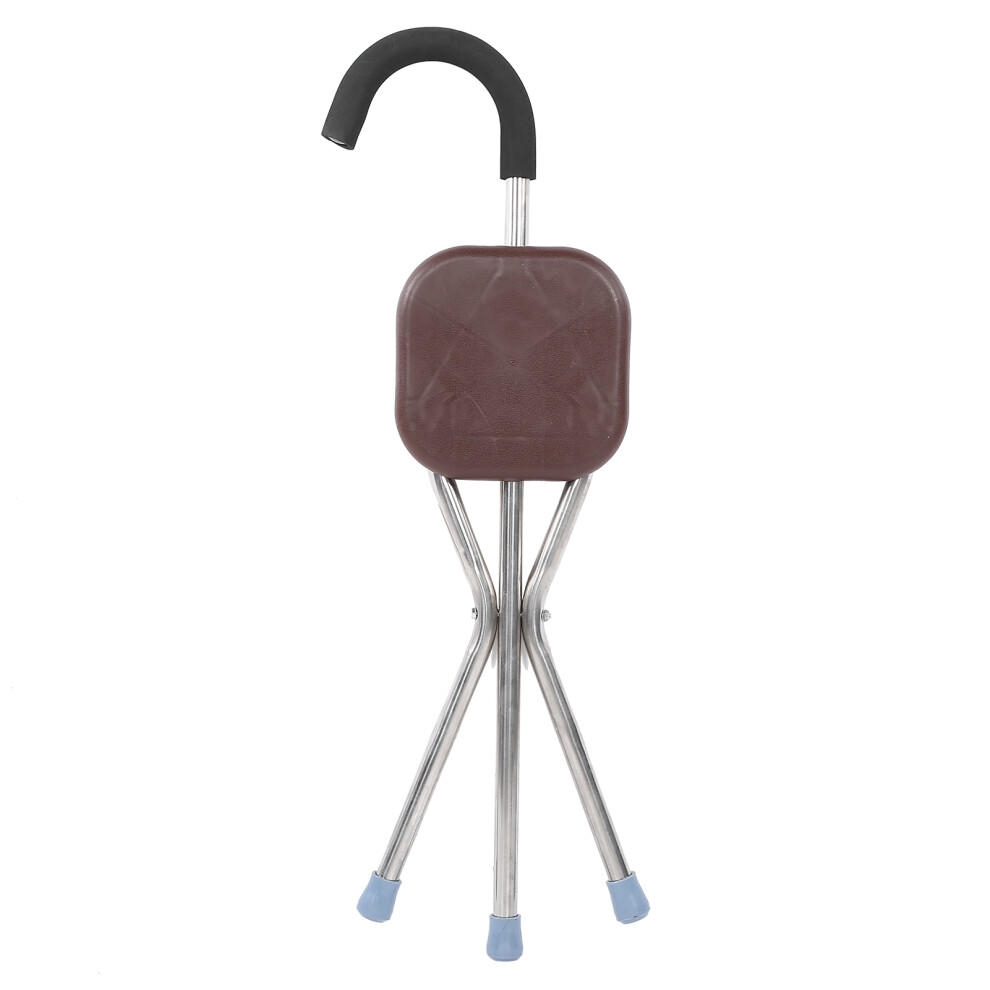 Brown (Brown) Folding Cane Stool Stainless Steel Elderly Walking Stick Chair