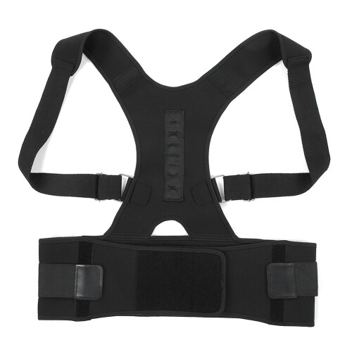 (Black M) Unisex Magnet Posture Corrector Back Support Belt Black M