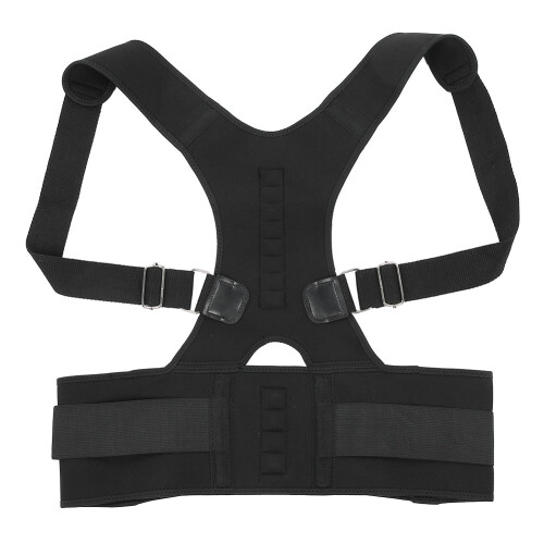 (Black M) Unisex Magnet Posture Corrector Back Support Belt Black M 2