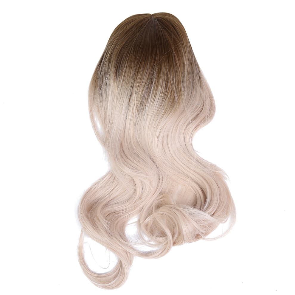 Unisex White,Gold Women Gradient White Gold Long Curly Wig 65Cm High Temp Fiber