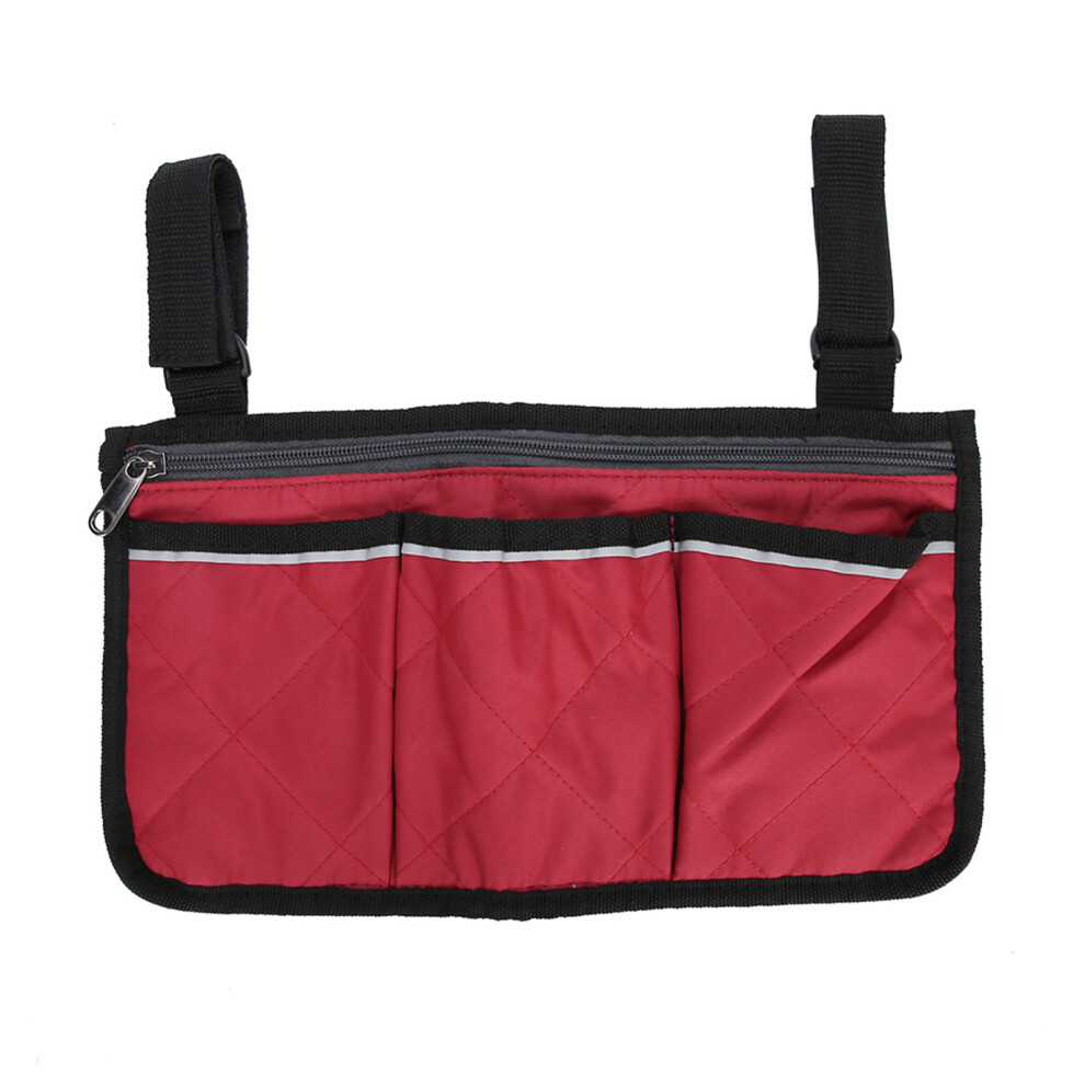 ( Wine) Wheelchair Armrest Pouch Large Capacity Hanging Organizer Red/Brown