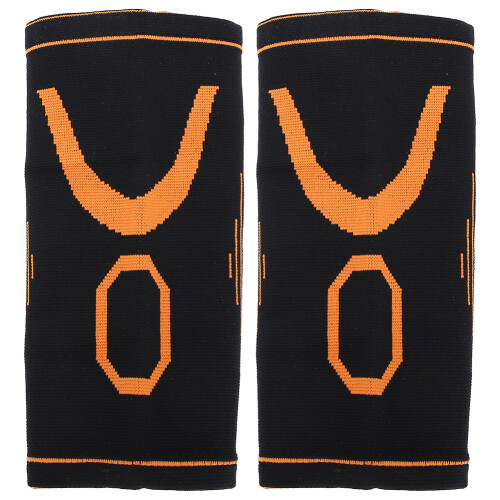 (Orange + Black) 2pcs Children Nylon Soft Knee Pad Protector Warm Elastic Breathable