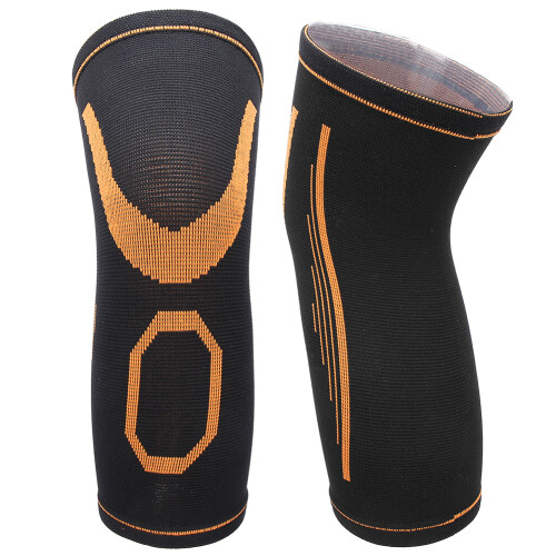 (Orange + Black) 2pcs Children Nylon Soft Knee Pad Protector Warm Elastic Breathable 2