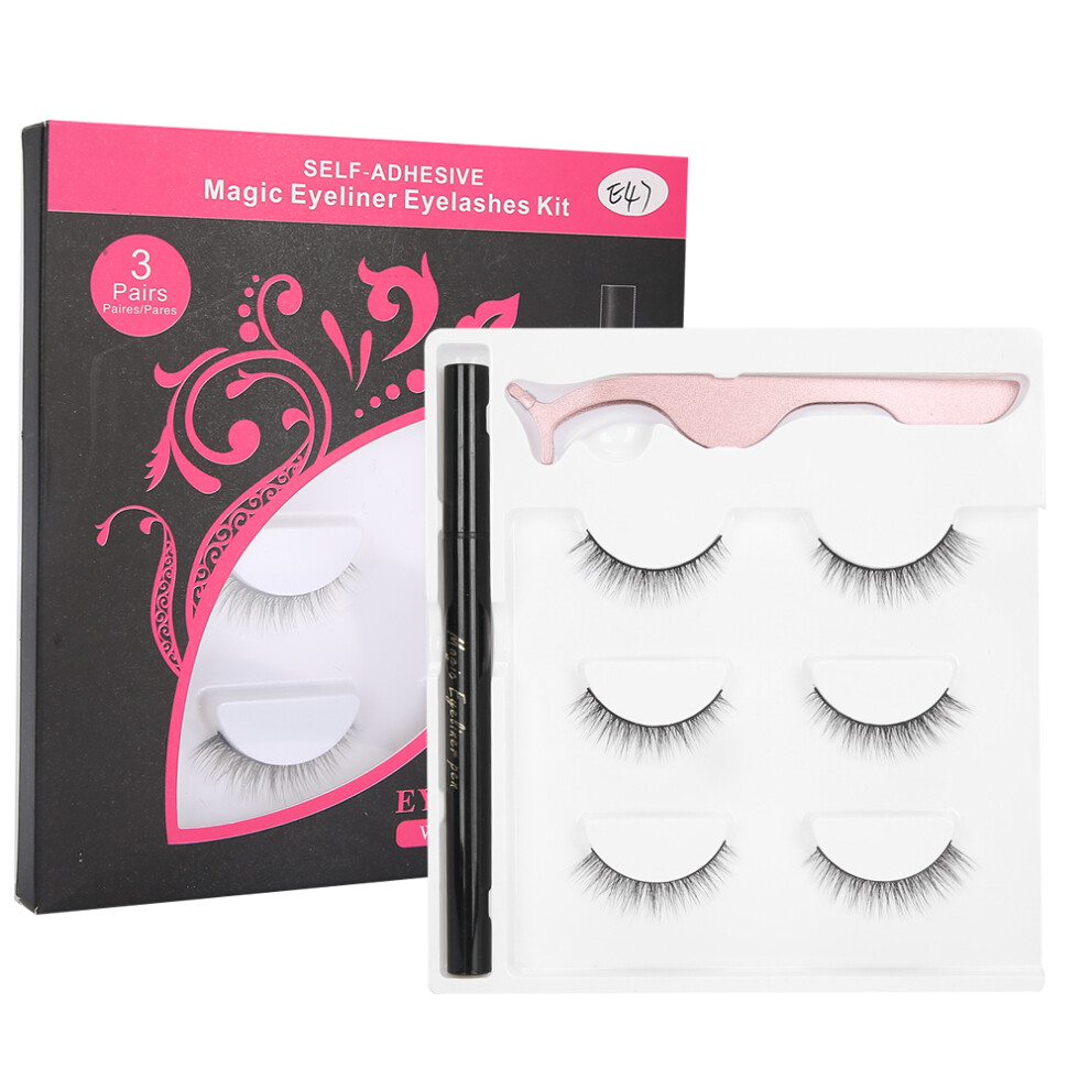 Black (E47 Box) Selfadhesive Eyeliner Water False Lashes Tweezers Set E53