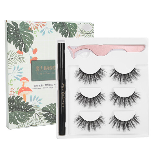 (E07 Green Box) Selbstklebender Eyeliner & Wimpernset mit Pinzette Grün E07