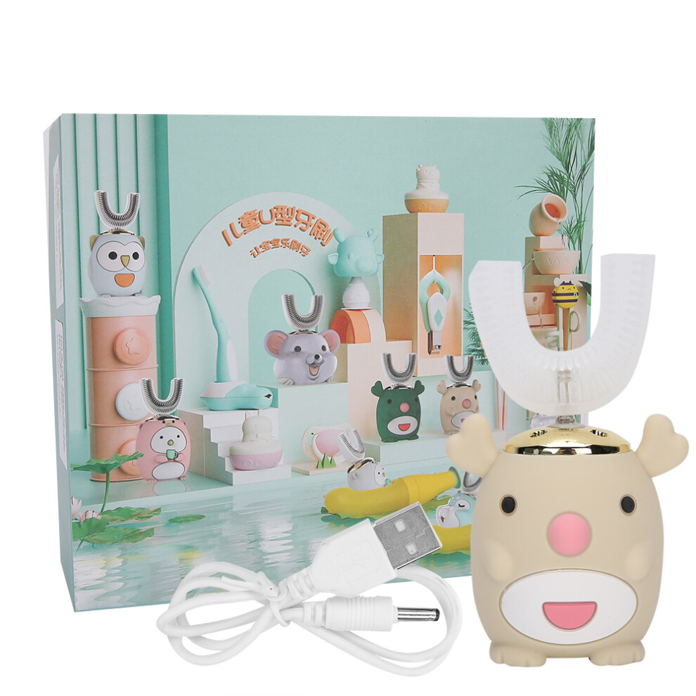 Beige/Green ( 2Â6 Years Old) U-Shaped Electric Sonic Toothbrush Kids Cleaning