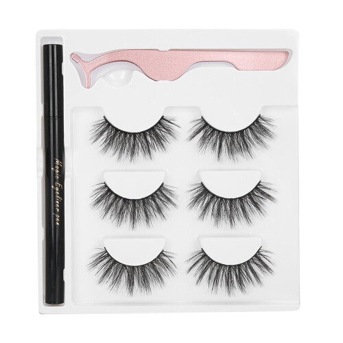 (E07 Green Box) Selbstklebender Eyeliner & Wimpernset mit Pinzette Grün E07 1