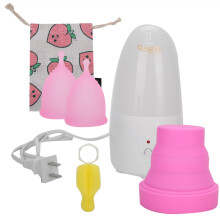 (2pcs L) Silikon-Menstruationsbecher faltbar mit Reiniger Pink S+L