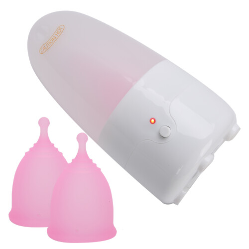 (2pcs L) Silicone Menstrual Cup S+L w/ Cleaner Pink 2