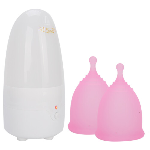 (2pcs L) Silicone Menstrual Cup S+L w/ Cleaner Pink 1