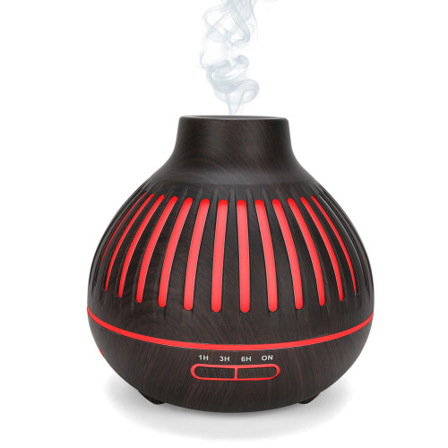 (US Plug) 7-Farben LED-Aromatherapie-Zerstäuber 400ml, Dunkles Holzdesign 2
