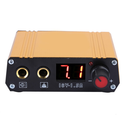 (US Plug) Professionele Mini Tattoo Voedingsbron LCD Goud 1