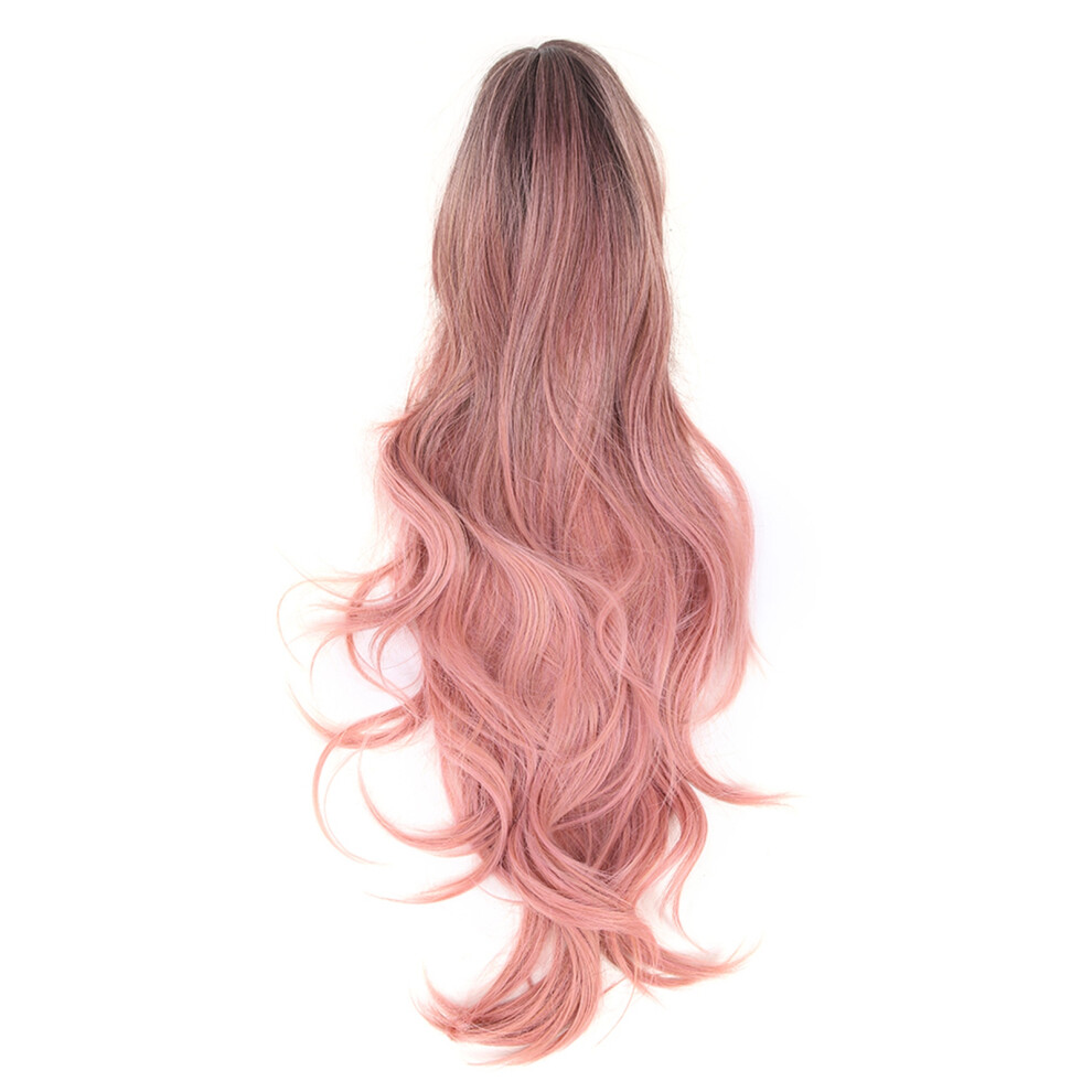 Unisex Pink Lc313-1 Long Wavy Wig Middle Part Curly Synthetic Cosplay Wigs