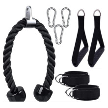 Fitness Pull Rope Set 2 Handles 3 Clips Black