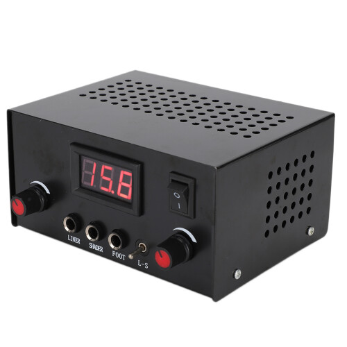 (US Plug) Professional Black Alloy Tattoo Power Supply 2
