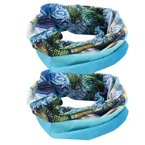 (#4) 2pcs Fish Pattern Sunscreen Stretchable Headband Scarf Face Shield 2