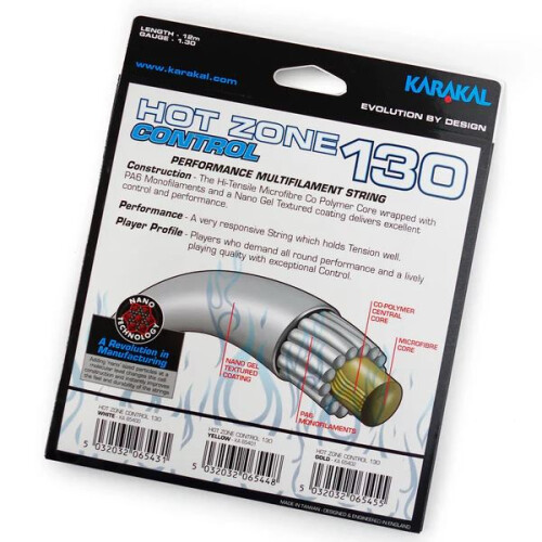 Karakal (White) Karakal Hot Zone Control 130 String 1,3 mm Nano Gel Coating 12M 1