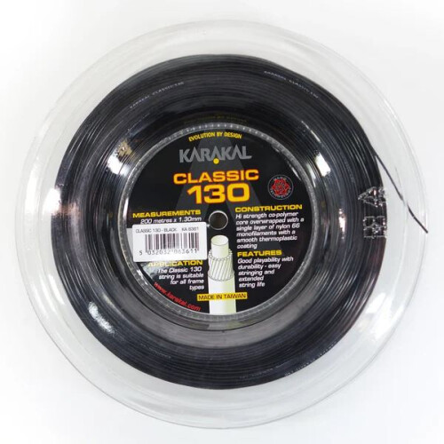 Karakal (Black) Karakal Classic 130 Multi Sport Racket String 200M Durable & Easy Stringing 1