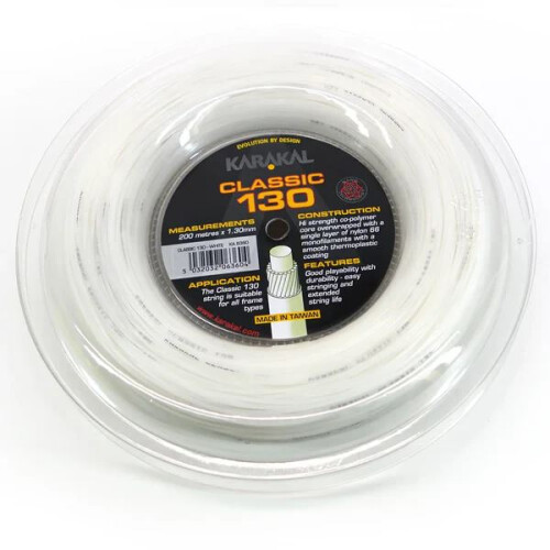 Karakal (White) Karakal Classic 130 Multi Sport Racket String 200M Durable & Easy Stringing 1