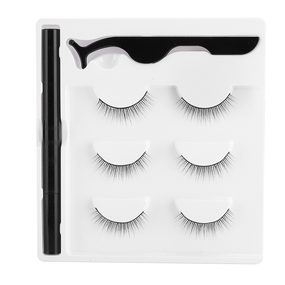 3 Pairs Magnetic Eyelashes Set with Liner Pen & Tweezers
