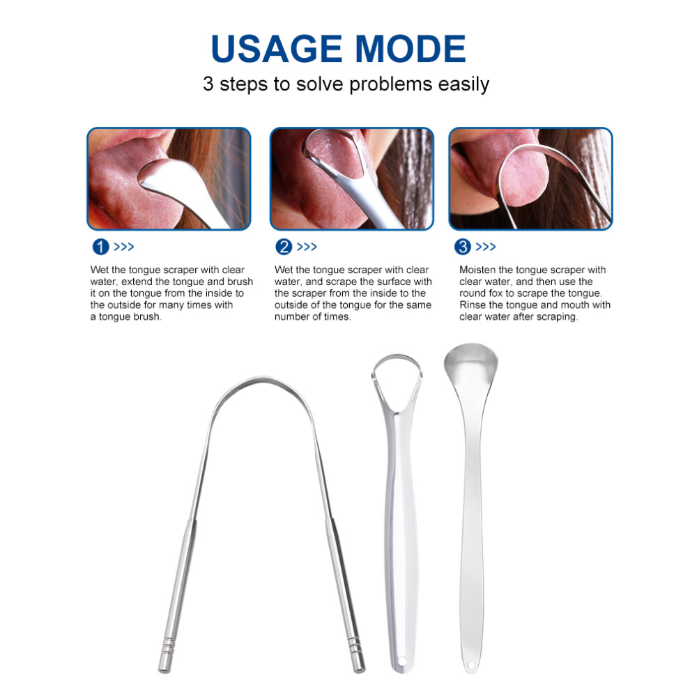 3Pcs Stainless Steel Tongue Scraper Fresh Breath Dental