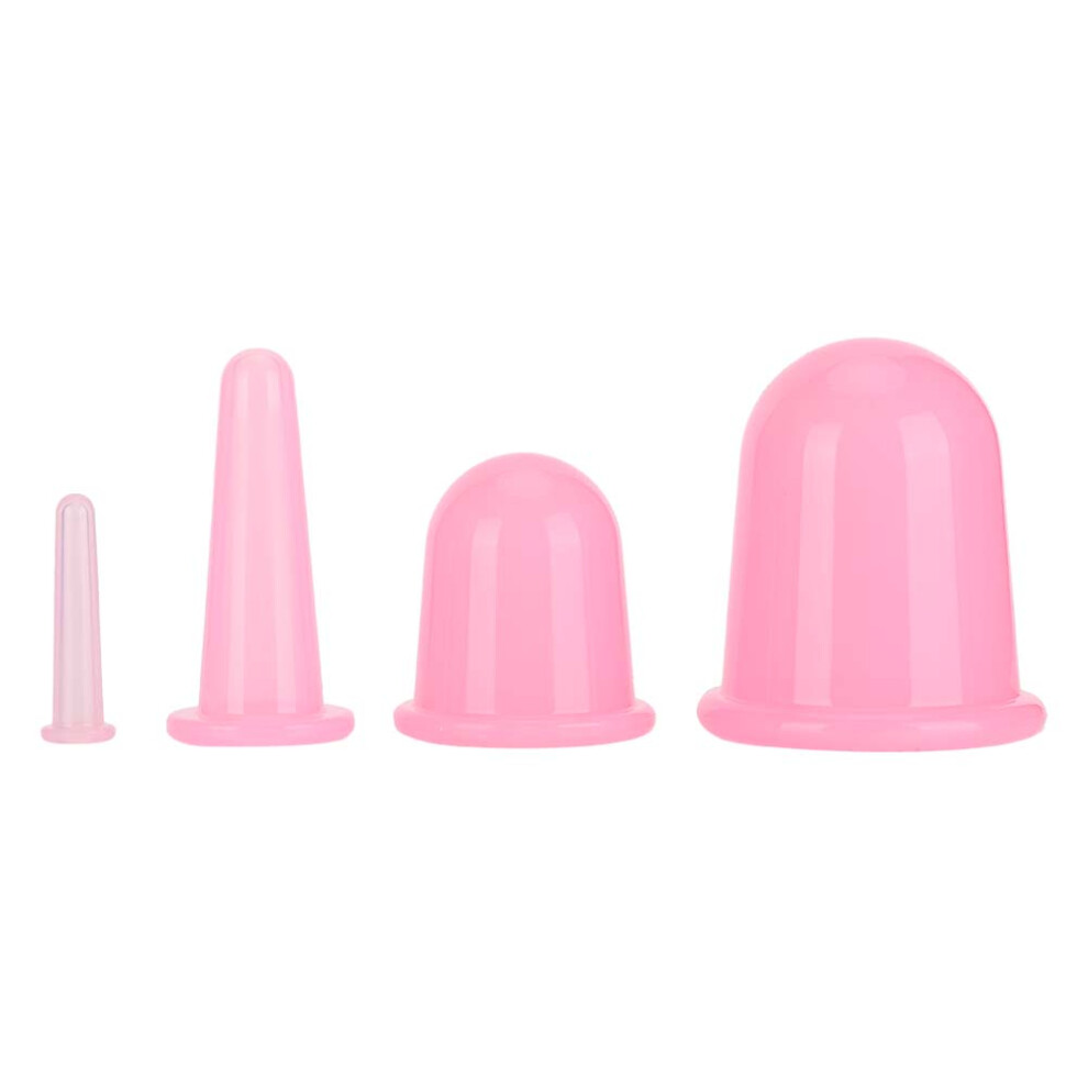 (Pink) 4Pcs Cupping Cup Vacuum Massage Anti Cellulite Silicone Tool Pink