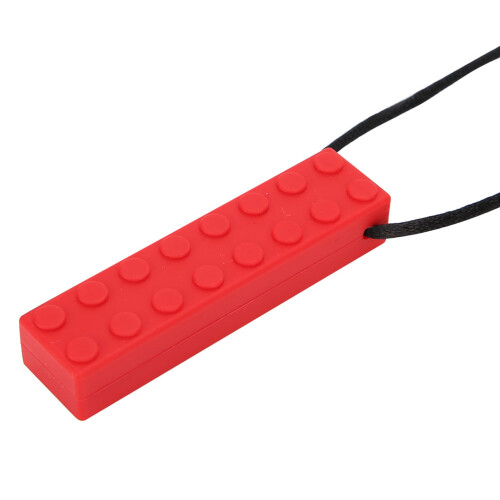 (Red) Silicone Building Blocks Teether Baby Chewing Pendant Necklace Blue 2