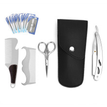 (Beard Care Set) 6tlg. Bartpflege-Set mit Messer, Pinsel, Schere & Tasche