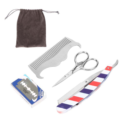 (4pcs / set) Beard Kit 4pcs Brush Comb Scissors Knife 2