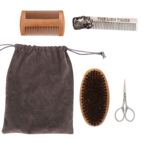 (Set) Set Spazzola Barba e Capelli Uomo con Pettine e Forbici