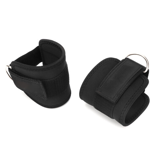 (Black) Black Ankle Strap D Ring for Cable Machines 1