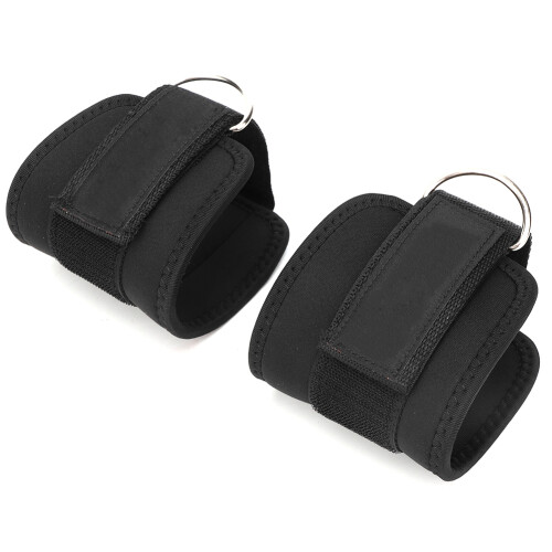 (Black) Black Ankle Strap D Ring for Cable Machines 2