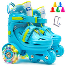Kids Quad Roller Skates Adjustable Size Double Brakes Luminous Wheels