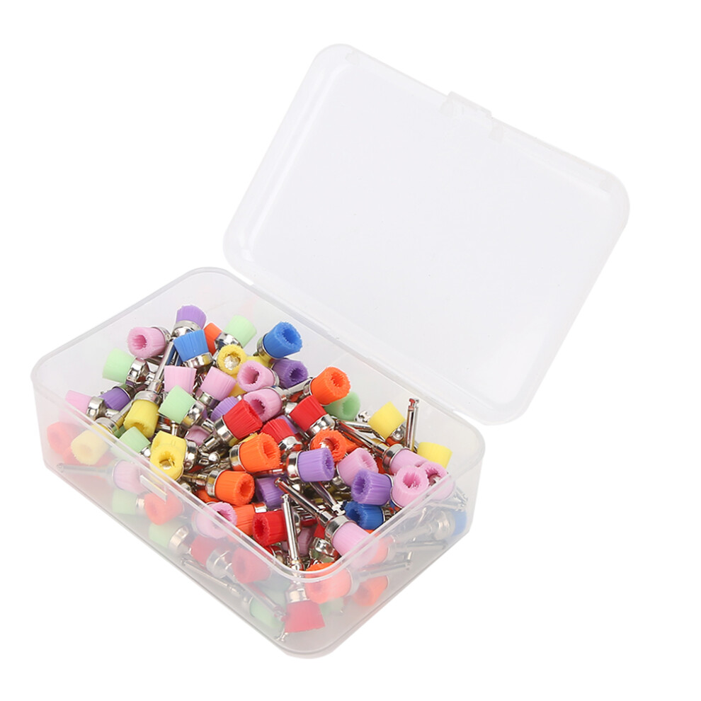 Light (Mixed Color) 100Pcs Dental Polisher Nylon Teeth Brush With Storage Box Tan