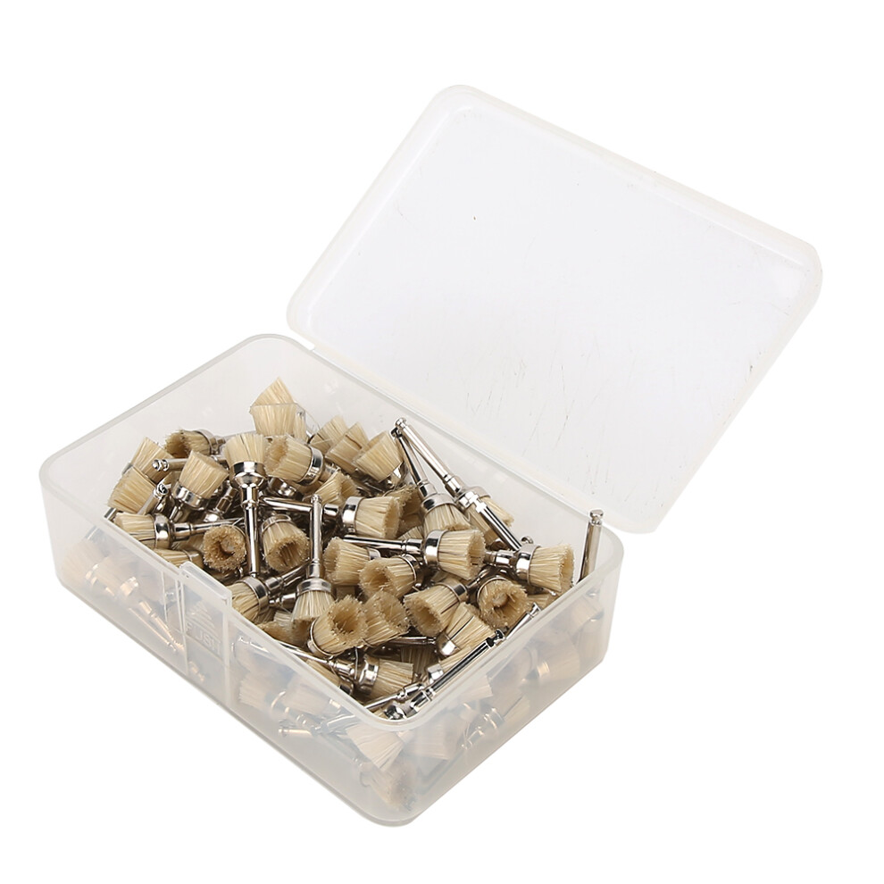 Light ( Tan) 100Pcs Dental Polisher Nylon Teeth Brush With Storage Box Tan