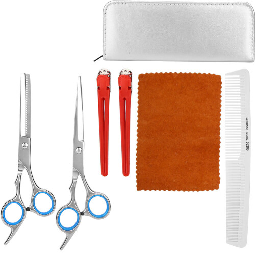 (Silver) 5Pcs Professional Hair Scissors Comb Barber Set Silver