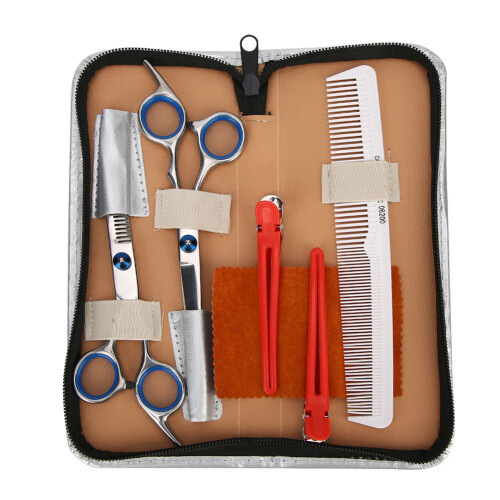 (Silver) 5Pcs Professional Hair Scissors Comb Barber Set Silver 1
