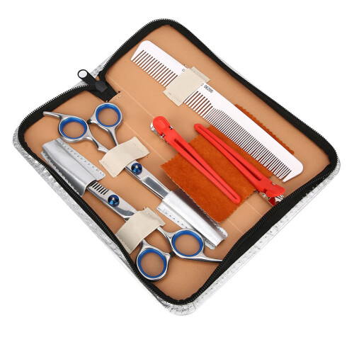 (Silver) 5Pcs Professional Hair Scissors Comb Barber Set Silver 2