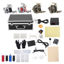(US Plug) Tattoo Kit Machine Power Supply Needle Foot Pedal Skin Tool