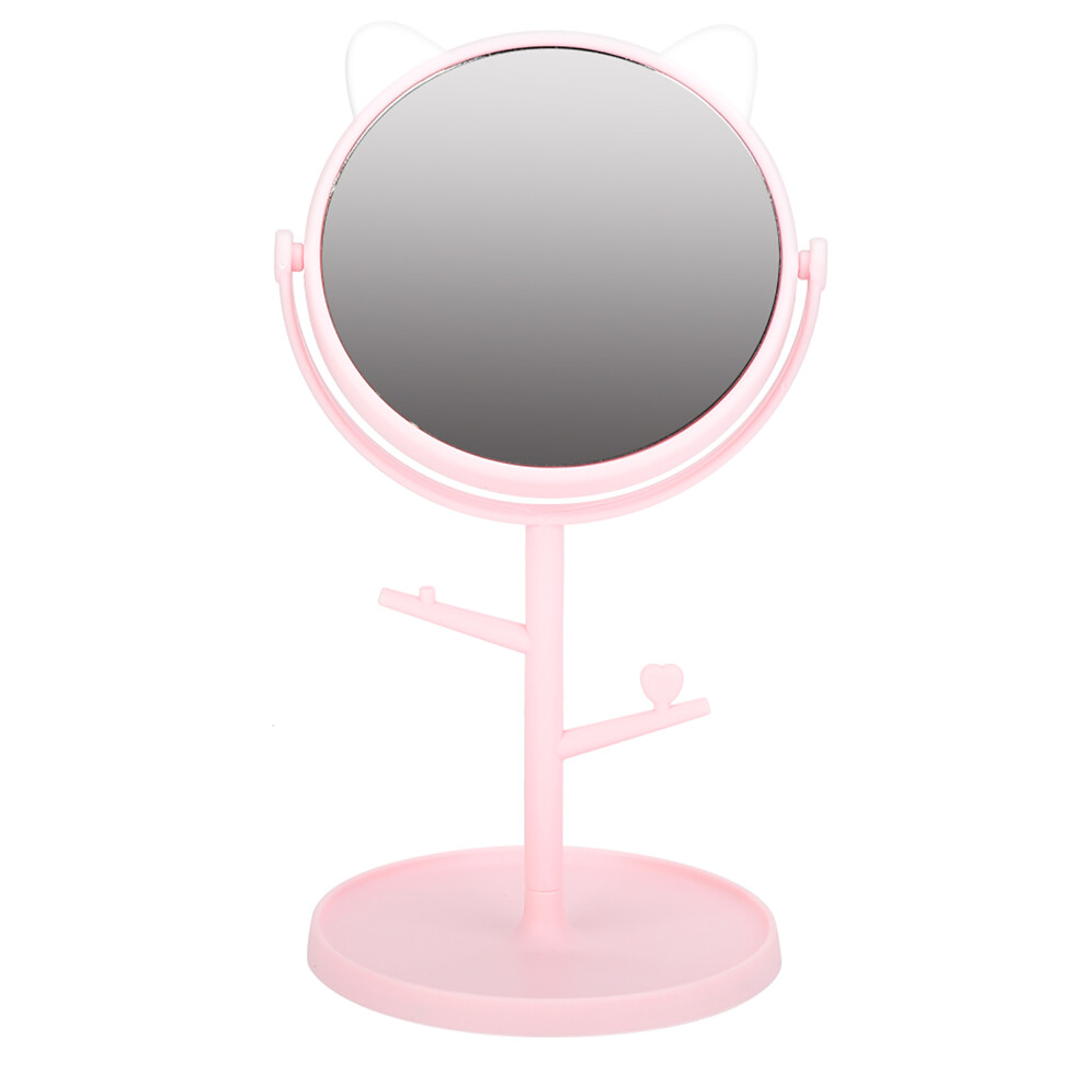 Pink (Cat Ear ) Rotatable Desktop Makeup Mirror With Tray Cat Ear
