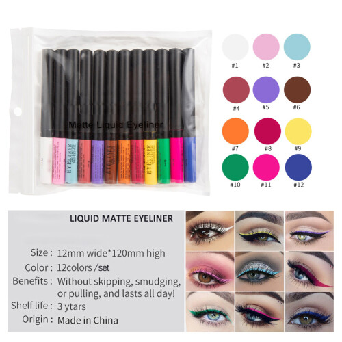 12Pcs/Set Matte Liquid Eyeliner Pen Waterproof Long Lasting 2